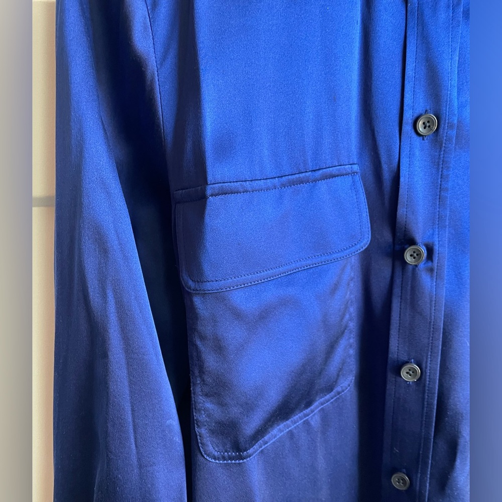 Madewell Silk Flap-Pocket Button-Up Shirt in Deep Cobalt - Picture 9 of 12
